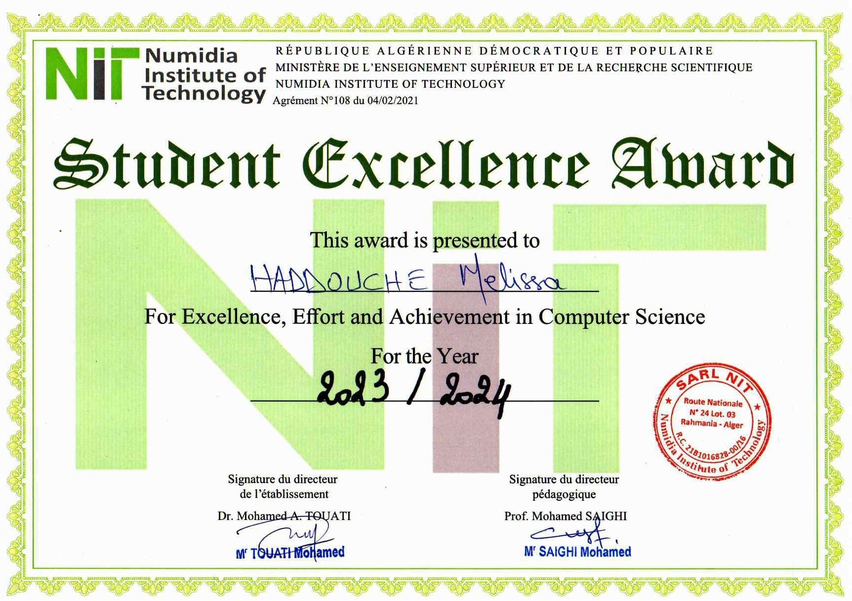 Student Excellence Award